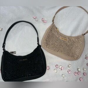 steve madden diamond rhinestone shoulder bag - black and beige set